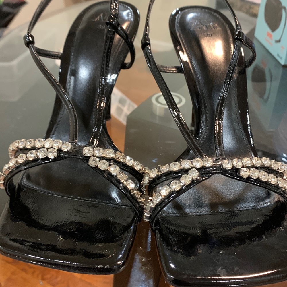 Zara black 4 inch heels with crystals sling back in excellent condition